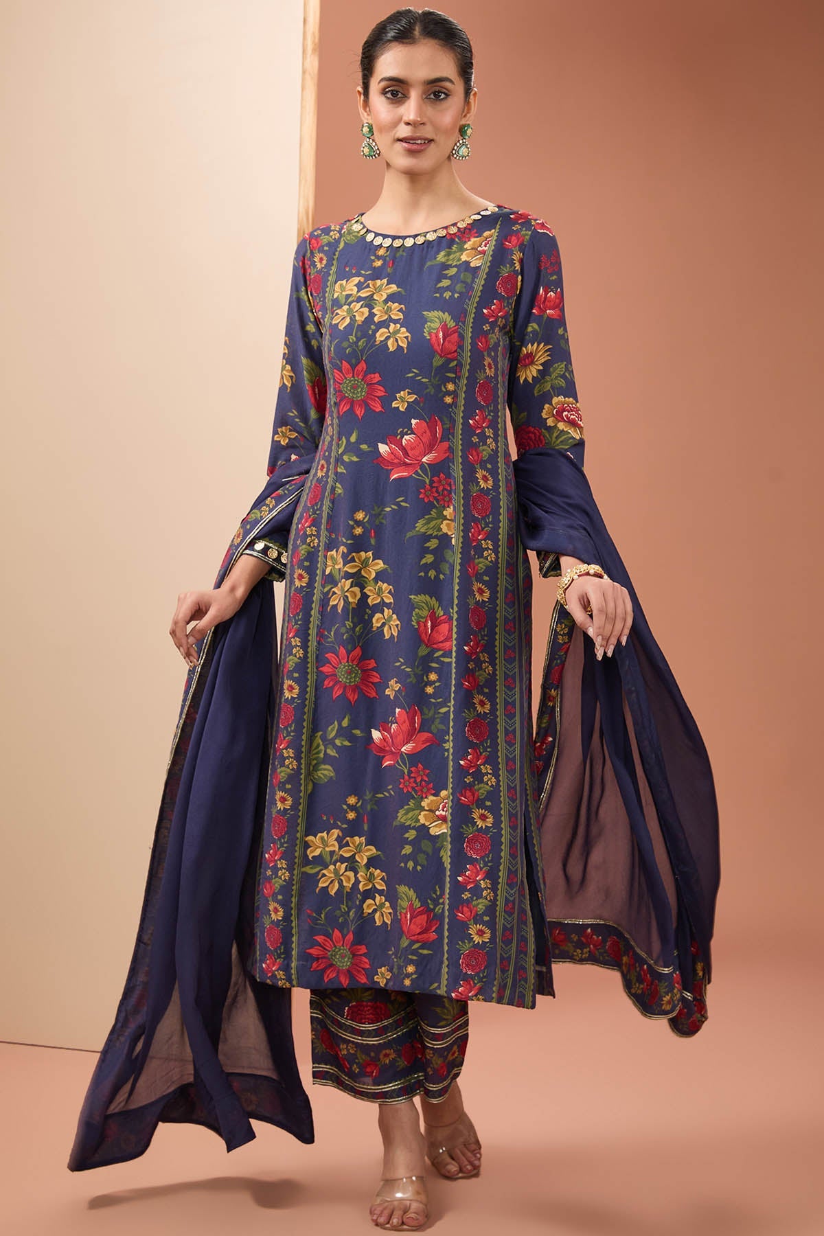 Designer Neha Khullar Blue Cotton Silk Print Kurta Set for Women Online